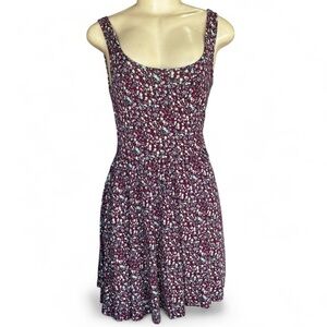 American Eagle Outfitters Burgundy Floral Scoop Neck Mini Dress